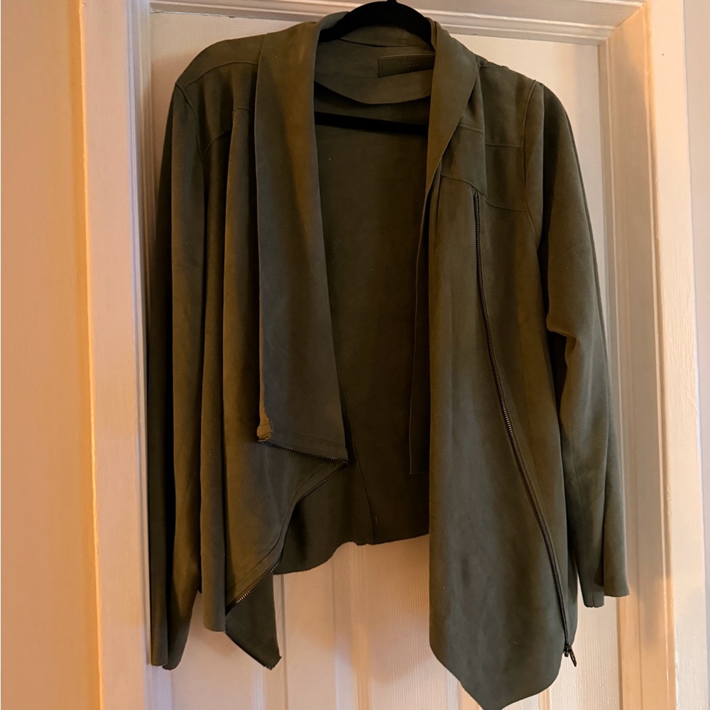 Olive Green Draped Open-Front Women's Jacket